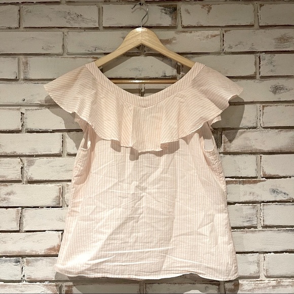 1.State ruffle asymmetrical button stripe tank - Picture 2 of 7